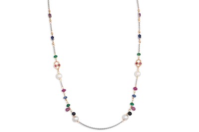 Lot 200 - A PEARL, RUBY, SAPPHIRE AND EMERALD NECKLACE,...