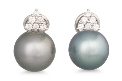 Lot 216 - A PAIR OF TAHITIAN PEARL AND DIAMOND EARRINGS,...