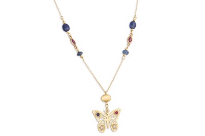 Lot 237 - A RUBY, SAPPHIRE AND DIAMOND NECKLACE,...