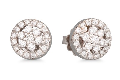 Lot 245 - A PAIR OF DIAMOND CLUSTER EARRINGS, mounted in...