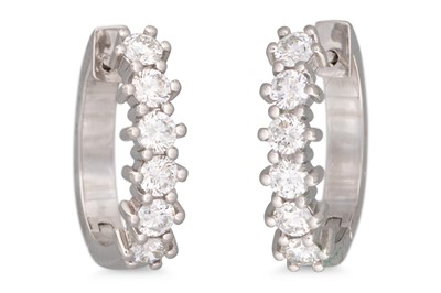 Lot 246 - A PAIR OF DIAMOND HALF HOOP EARRINGS, mounted...