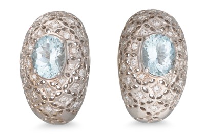 Lot 248 - A PAIR OF OVAL AQUAMARINE EARRINGS, to...