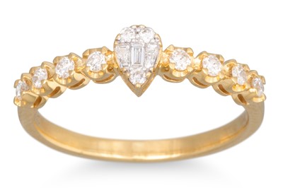 Lot 185 - A DIAMOND SET BAND, with pear shaped cluster...