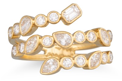 Lot 215 - A DIAMOND SET BAND RING, of cross-over design,...