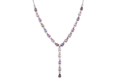 Lot 273 - A PINK AND PURPLE SET SAPPHIRE AND DIAMOND...