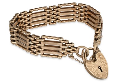 Lot 3 - A 9CT GOLD GATE BRACELET, with padlock clasp,...