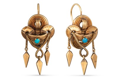 Lot 151 - A PAIR OF ANTIQUE GOLD DROP EARRINGS, of...
