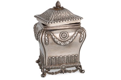 Lot 382 - A GEORGE III SILVER TEA CADDY, with...