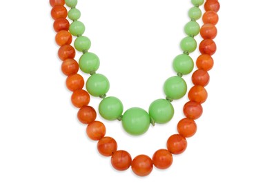 Lot 47 - TWO VINTAGE BEADED NECKLACES, one carnelian