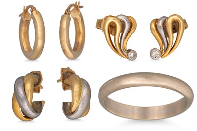 Lot 157 - A PAIR OF 9CT HOOP EARRINGS, together with an...