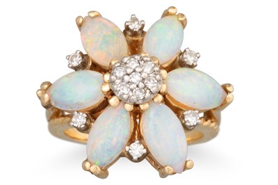 Lot 226 - AN OPAL AND DIAMOND CLUSTER RING, of floral...
