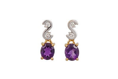 Lot 172 - A PAIR OF DIAMOND AND AMETHYST DROP EARRINGS,...