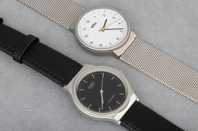 Lot 295 - TWO MODERN WRISTWATCHES, a Braun stainless...