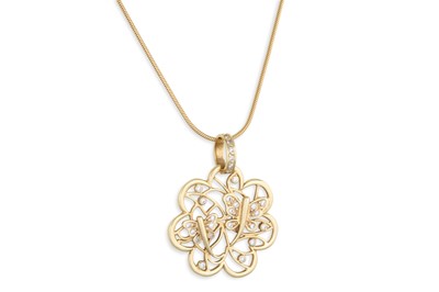 Lot 114 - A DIAMOND SET PENDANT AND CHAIN, applied...