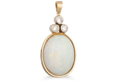Lot 118 - AN OPAL AND DIAMOND PENDANT, mounted in 14ct...