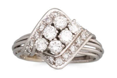 Lot 128 - A DIAMOND CLUSTER RING, the two rows of...