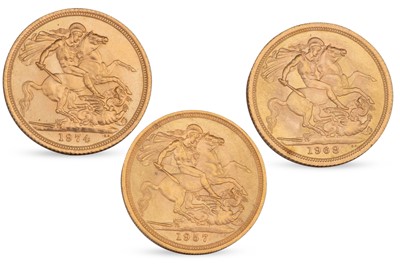Lot 359 - THREE FULL GOLD SOVEREIGNS, QEII 1957, 1968 &...