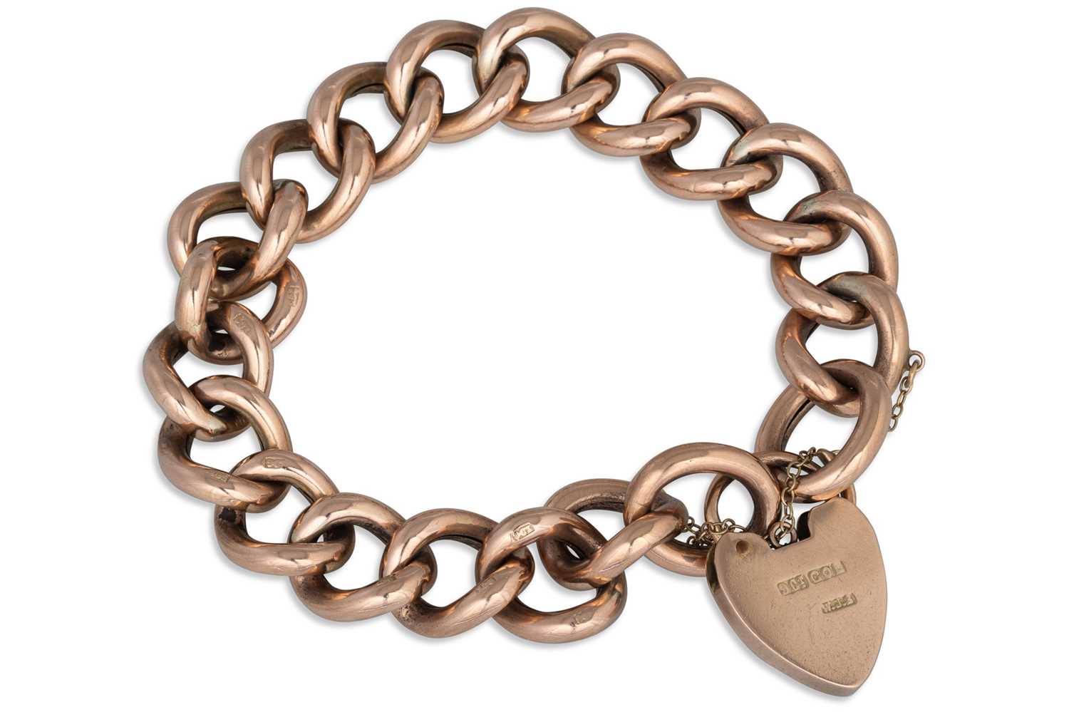 Lot 55 - A VINTAGE 9CT ROSE GOLD CURB LINK BRACELET,...