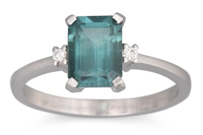 Lot 130 - A GREEN TOURMALINE AND DIAMOND RING, mounted...