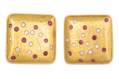 Lot 135 - A PAIR OF VINTAGE RUBY AND DIAMOND SET...