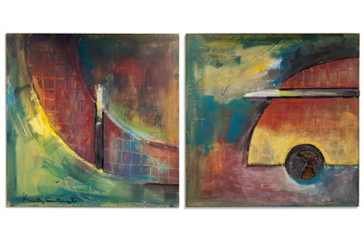 Lot 245 - A PAIR OF UNTITLED ABSTRACT ARTWORKS, mixed...