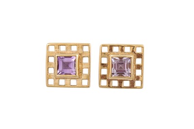 Lot 187 - A PAIR OF AMETHYST EARRINGS, the princess cut...