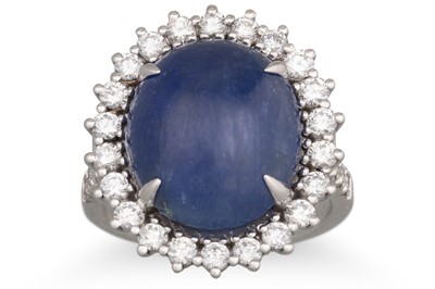 Lot 281 - A CABOCHON SAPPHIRE AND DIAMOND CLUSTER RING,...