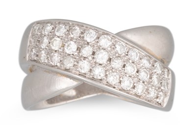 Lot 283 - A PAVÉ SET DIAMOND RING, cross-over design,...