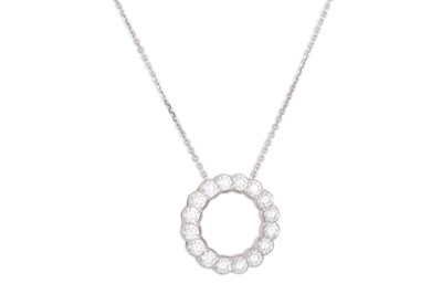 Lot 123 - A DIAMOND CLUSTER PENDANT, of open circular...