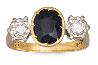 Lot 113 - A SAPPHIRE AND DIAMOND THREE STONE RING,...