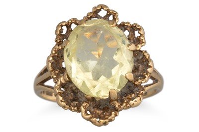 Lot 114 - A  GREEN QUARTZ DRESS RING, mounted in 9ct...