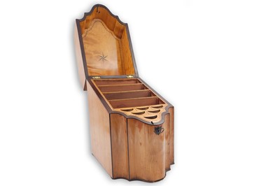 Lot 397 - A GEORGE III INLAID SATIN WOOD SLOPE FRONTED...