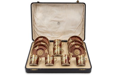 Lot 398 - AN ATTRACTIVE SET OF SIX EDWARDIAN COFFEE CANS...