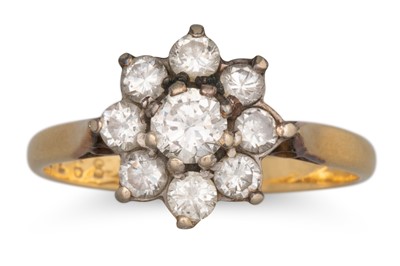 Lot 53 - A DIAMOND DAISY CLUSTER DRESS RING, mounted in...