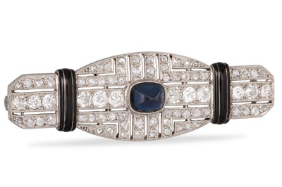 Lot 341 - AN ART DECO DIAMOND, SAPPHIRE AND ENAMEL...