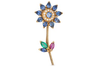 Lot 343 - A SAPPHIRE, RUBY, EMERALD AND DIAMOND BROOCH,...