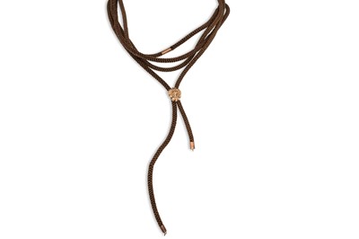 Lot 347 - AN ANTIQUE WOVEN HAIR LONG GUARD CHAIN, gold...