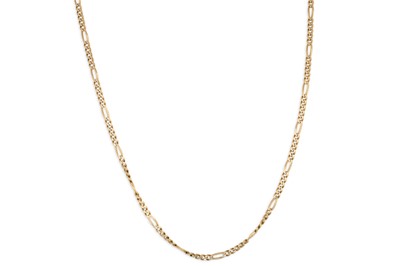 Lot 141 - A 14CT GOLD FIGARO LINK NECK CHAIN, 9 g.