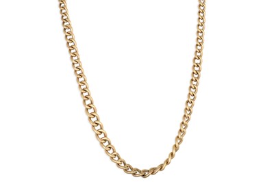 Lot 144 - A 9CT GOLD GRADUATED CURB LINK NECK CHAIN, 59 g.