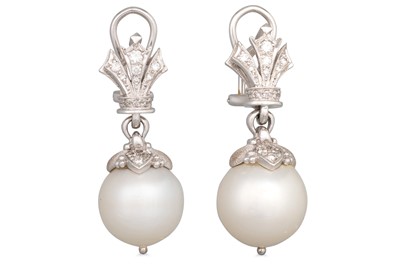Lot 325 - A PAIR OF SOUTH SEA PEARL AND DIAMOND EARRINGS,...