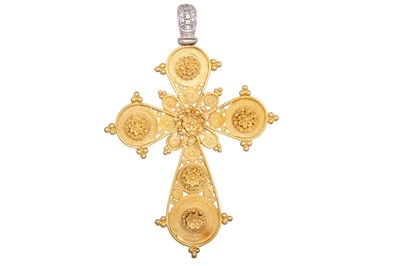 Lot 329 - AN 18CT GOLD CROSS, canetille form, 14.69 g.