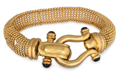 Lot 330 - AN 18CT GOLD BRACELET, woven mesh shape with...
