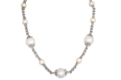 Lot 331 - AN 18CT GOLD PEARL SET NECKLACE, 60 g.
