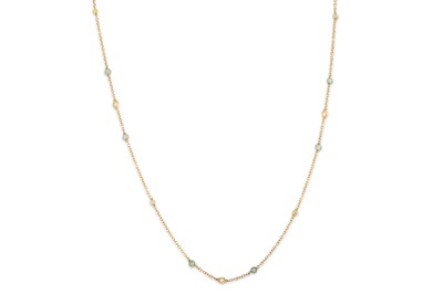 Lot 268 - A DIAMOND AND GREEN SAPPHIRE SET NECKLACE,...