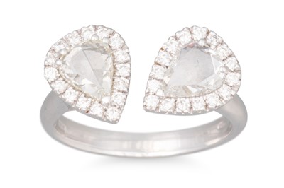 Lot 271 - A ROSE CUT DIAMOND SHAPED SPLIT CLUSTER RING,...