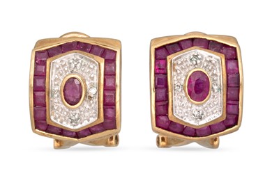 Lot 8 - A PAIR OF DIAMOND AND RUBY CLUSTER HOOP...