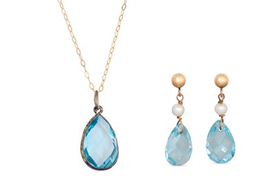 Lot 10 - A PAIR OF 9CT GOLD TOPAZ AND PEARL DROP...