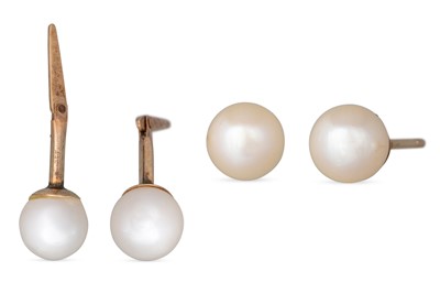 Lot 15 - A PAIR OF CULTURED PEARL EARRINGS, together...