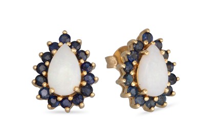 Lot 21 - A PAIR OF OPAL AND SAPPHIRE CLUSTER EARRINGS,...