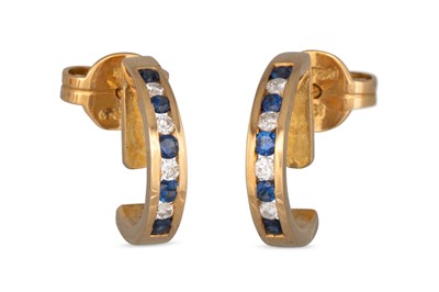 Lot 27 - A PAIR OF DIAMOND AND SAPPHIRE HOOP EARRINGS,...
